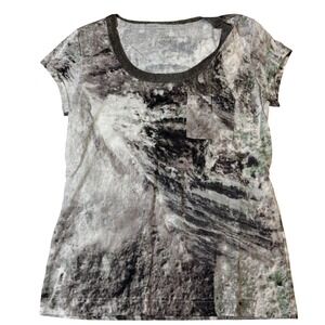 Calvin Klein Womens Abstract Marble Print Short Sleeve Top Metallic Trim SC7458